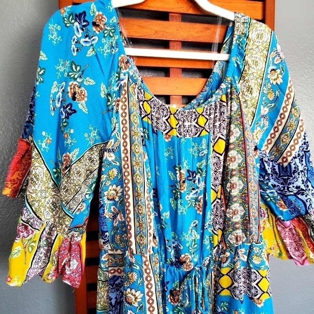Ces Femme Romper BOHO rayon lightweight ruffle trim colorful | NWT - Picture 4 of 7